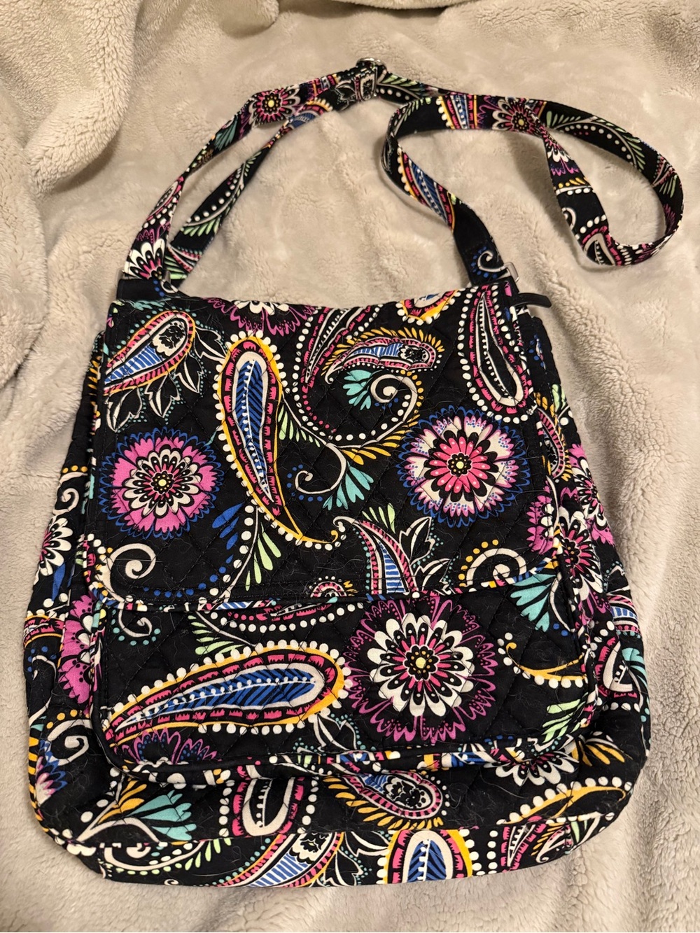 Quilted Paisley Large Crossbody Bag - Black Multicolor